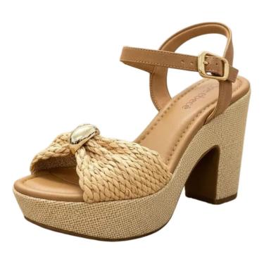Imagem de Sandalia Feminino Detalhe em Palha Salto Medio Bloco Bebece