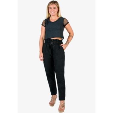 Imagem de Calça Cropped Feminina Sarja Cintura Alta Clochard com Bolso Tamanho:M;Cor:-Feminino