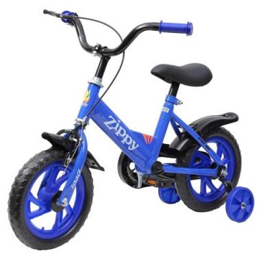 Imagem de Bicicleta Azul Infantil Aro 12 Com Rodinhas De Apoio Para-Lama Freio T