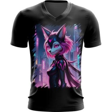 Imagem de Camiseta Gola V Raposa Humanóide Vaporwave 11 - Kasubeck Store®, INF 0