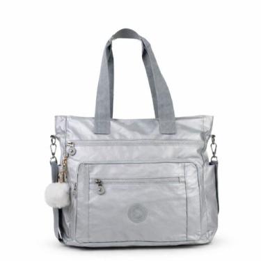 Imagem de Bolsa Feminina Grande Nylon Tote Ombro Transversal Multi Bolsos Zíper 