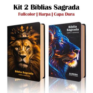 Imagem de Kit 2 Biblias Sagrada Letra Gigante Luxo Popular - Leão Fortune e Leão