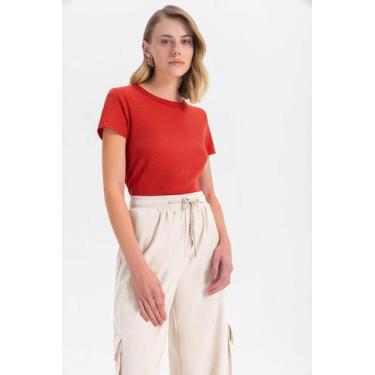 Imagem de Blusa feminina em ribana canelada Essendi - P, Laranja médio, M