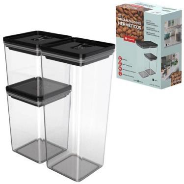 Imagem de Kit Pote Hermético Preto Unitermi Organizadores P/Alimentos