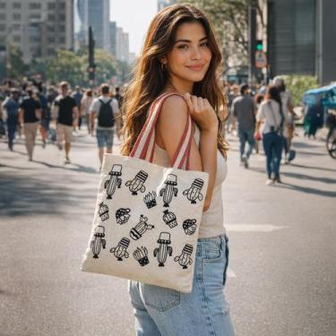 Imagem de Bolsa Moda Praia Ecobag Sacola Feminina Ecológica Tecido Algodão Media