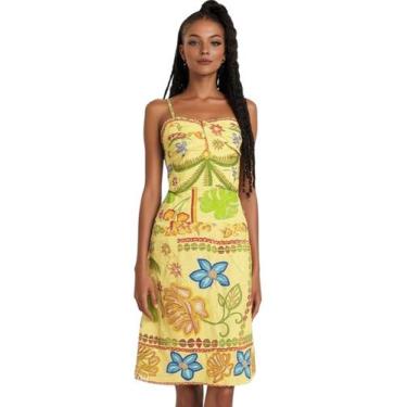 Imagem de Vestido feminino midi estampado jardim de verão floral frutas plantas 