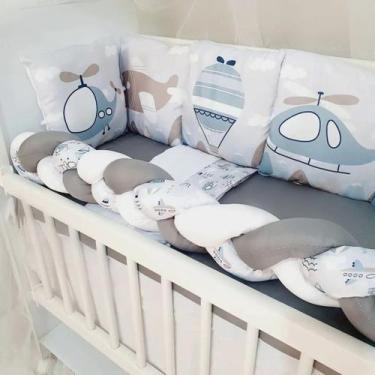 Imagem de Kit Mini Berço Almofadinha 13 peças Enxoval Balão Cinza - Carinha de A