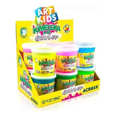 Imagem de Kit 12 Slime Kimeleka Glitter 180g Cores Sortidas Brinquedo Criativida