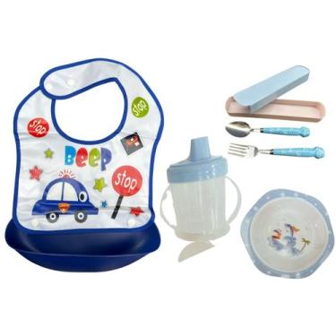 Imagem de Babador Menino com Bolso Removível e Talher com Estojo - Nacional