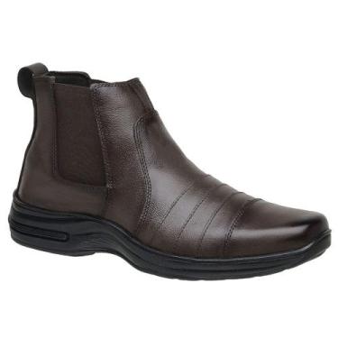 Imagem de Bota Botina Masculina Couro Legitimo Antistress Ortopédica Confortável