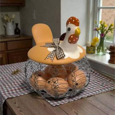 Imagem de Galinha Porta ovos de Ceramica coR SOL com cestinha Black - Decore cas