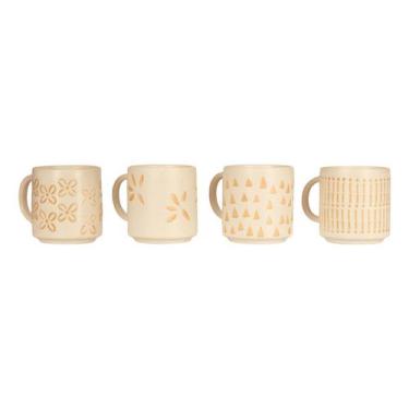 Imagem de Conjunto 4 Xícaras Cerâmica Capri Decoradas Café 130ml Kit - Hauskraft