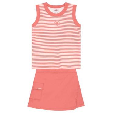 Imagem de Conjunto infantil menina com listras Brandili, 8, Vermelho