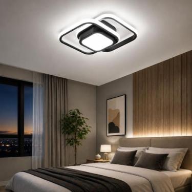 Imagem de Luminária Plafon LED Teto Pendente Duplo Quadrado Luz Led Sobrepor Pre