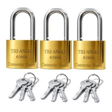 Imagem de Kit 03 Cadeados TrianGle Prevenção antifurto 63mm com 3 chaves para po