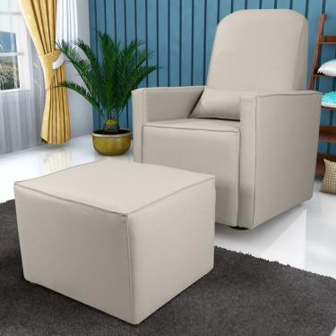 Imagem de Poltrona com Puff para Amamentação Modelo Tom Base de Balanço em PVC Bege Matrix
