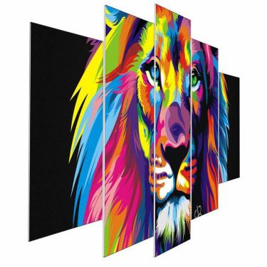 Imagem de Kit Quadros Decorativo Olph Decor Leão Aquarela 5 Peças