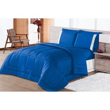 Imagem de Kit Aconchego Queen Edredom+ Jogo Lençol Roupa De Cama Azul