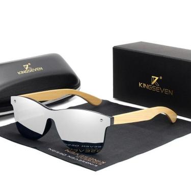 Imagem de Óculos de Sol Masculino Artesanal Bambu Kingseven Proteção Polarizados UV400 Espelho