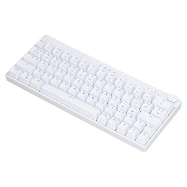 Imagem de Teclado mecânico, teclado mecânico com fio sem fio 64 teclas teclado mecânico com design de botão de layout ergonômico com luz de fundo RGB regulável, conexão de 3 modos, branco (interruptor marrom)
