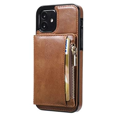 Imagem de Estojo Carteira Flip para iPhone 13 12 Mini 11 Pro Max X XS Max XR 8 7 Plus Se2020 Cartões de Couro Capa de Livro, Castanho, iPhone 7Plus 8Plus