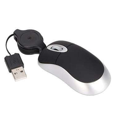 Imagem de Mini mouse, mouse pequeno com fio portátil com cabo retrátil, mouse USB para viagem para computadores e laptops Plug and Play preto