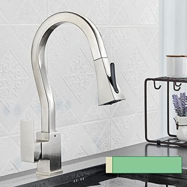 Imagem de Torneira de cozinha gourmet ouro preto com flexível pull down pulverizador extensível torneiras removíveis para torneira misturadora de pia de cozinha, níquel escovado, china