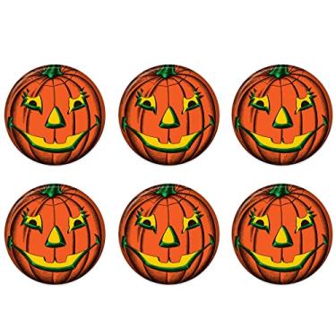 Imagem de Beistle 6 peças Vintage Halloween Party Supplies Pumpkin Goblin Jack O Lantern Button Pins 5 cm, Laranja/Amarelo/Verde