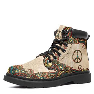 Imagem de Botas de tornozelo femininas coolcustomize Botas de paz personalizadas com estampa de flores com cadarço botas de combate para meninas confortáveis botas de moda femininas personalizadas,