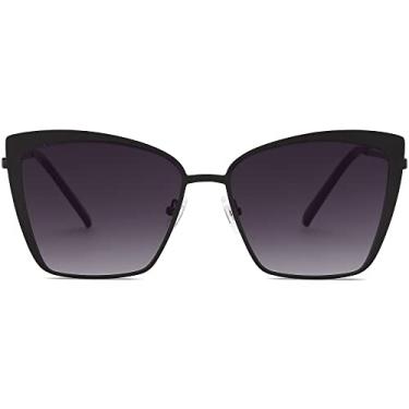 Imagem de SOJOS Óculos de sol femininos Cateye com armação metálica com lentes espelhadas SJ1086, Preto/dégradé, Oversized