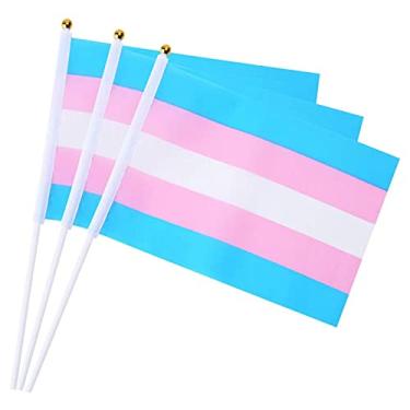 Imagem de 10 bandeira mão arco-íris, bandeira do orgulho gay, mini bandeira arco-íris com mastro, bandeira anti-ultravioleta listra costurada, decorações festa fim ano