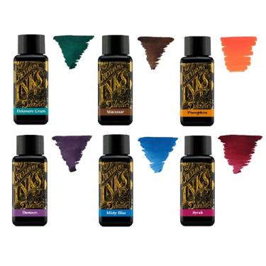 Imagem de Diamine Tinta para caneta-tinteiro 30 ml – Roda colorida – 6 frascos – Verde Delamere, Macassar, Abóbora, Damson, Azul Misty, Syrah