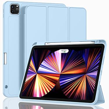 Imagem de ZryXal Nova capa para iPad Pro de 11 polegadas 2021 (3ª geração)/2020 (2ª geração) com suporte para lápis, capa inteligente para iPad [suporta Touch ID e hibernar automático] com carregamento automático de lápis de 2ª geração (azul celeste)
