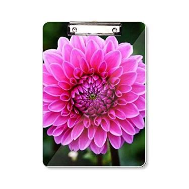 Imagem de Pasta de prancheta de folhas verdes lindas flores grandes rosa placa de suporte A4