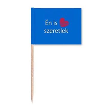 Imagem de Bandeiras de palito de dente com texto "I Love You" húngaras com texto "Eu te amo" para decoração de festa