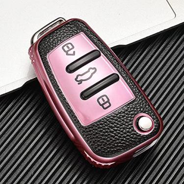 Imagem de YJADHU Capa de couro TPU masculina feminina carro dobrável capa de chave, apto para Audi A3 A4 A5 A6 B6 B7 B8 Q3 Q7 S3 C5 C6 4F 8L 8P 8V RS3 S3 TT, rosa