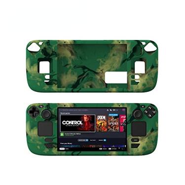 Imagem de Estojo de silicone para host Steam Deck, estojo protetor de silicone com tudo incluído para console de jogos Steam Deck (Camuflagem verde)