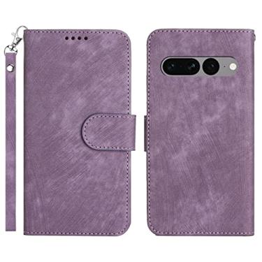 Imagem de YINGDAFENG Capa carteira para Google Pixel 7 Pro, capa flip de couro PU com slots para cartão recurso de suporte e fecho magnético alça de pulso à prova de choque TPU interno, roxo