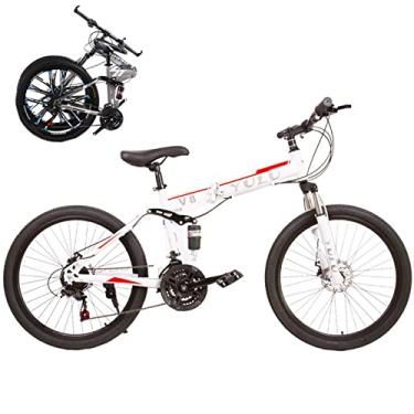 Imagem de Bicicleta dobrável portátil para adultos bicicletas dobráveis para adultos bicicleta de montanha dobrável com garfo de suspensão engrenagens de 66 cm bicicleta dobrável bicicleta da cidade moldura de aço de alto carbono, branco/raios, 21