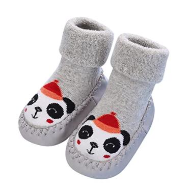 Imagem de Sapatos infantis para meninas outono e inverno fofos sapatos infantis sola plana meias antiderrapantes recém-nascido (cinza, 6 a 12 meses)
