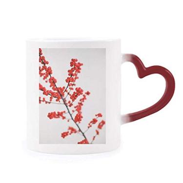Imagem de Caneca sensível ao calor com imagem de galho vermelho temperado, caneca de grés que muda de cor vermelha