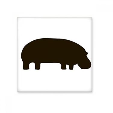 Imagem de Azulejo de cerâmica preto hipopótamo animal retrato brilhante decalque pedra adornada tijolo vitrificado