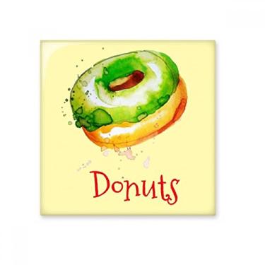 Imagem de Aquarela pintada à mão com rosquinha verde sobremesa azulejo brilhante decalque pedra adornada tijolo vitrificado