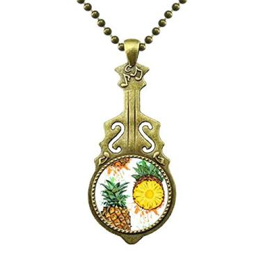 Imagem de DIYthinker Colar de frutas tropicais de pinheiro amarelo com pingente de música de guitarra antiga