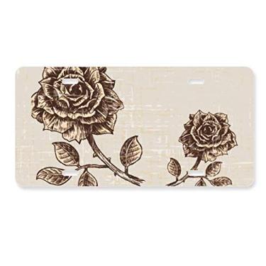 Imagem de DIYthinker Etiqueta de aço inoxidável para decoração de placa de licença de flor marrom rosa antigo