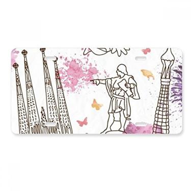 Imagem de DIYthinker Estátua de futebol da Catedral de Barcelona, Espanha, placa de licença para decoração de carro, acessório de aço inoxidável