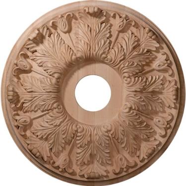 Imagem de Ekena Millwork Medalhão de teto CMW16FLRO, 40,64 cm de diâmetro externo x 9,78 cm de diâmetro interno x 3,81 cm de profundidade, carvalho vermelho