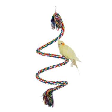 Imagem de Poleiro de corda espiral de pássaro, papagaio de algodão colorido, brinquedo de escalada (grande)