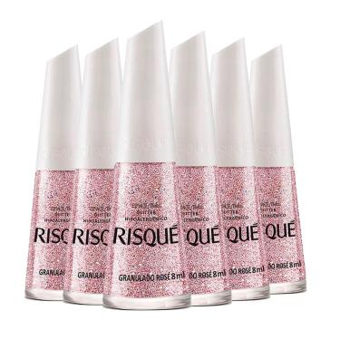 Imagem de Kit Esmalte Risqué Efeitos Glitter Granulado Rosé 8ml - 6 unidades