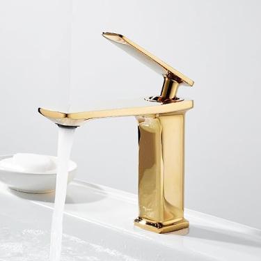 Imagem de Torneira de lavatório de latão ouro branco torneira de banheiro água fria e quente torneira misturadora de alça única torneira cromada guindaste, ouro
